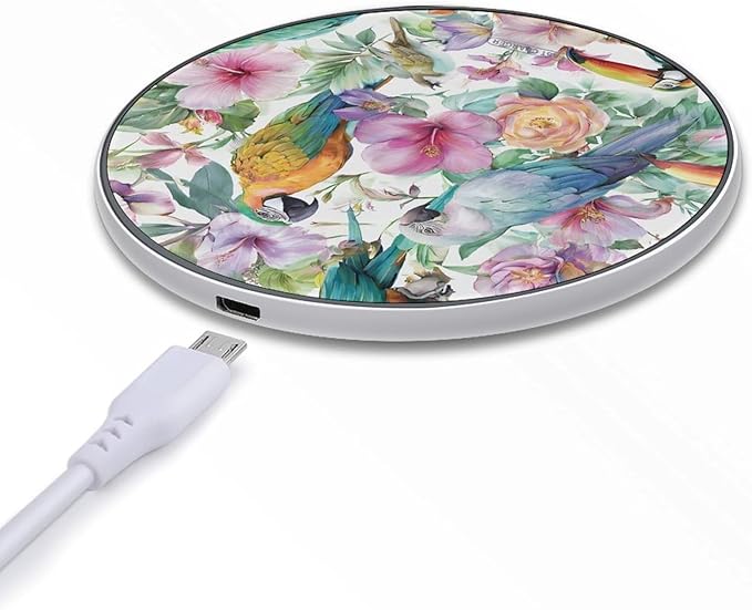Parrots Macaws Toucans Tropical Foliage Fast Portable Charger 10W Funny Graphic Phone Charging Pad with USB Cable