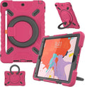 PEPKOO Triple Shockproof Case for iPad 9th/8th/7th Generation 10.2 inch 2021/2020/2019 Air 3rd Generation 10.5 inch Heavy Duty Cover with Pencil Holder Handle Kickstand Shoulder Strap Pink