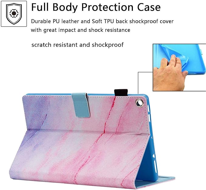 Kindle Fire HD 10 2019/2017 Tablet Case 9th/7th Generation Smart PU Leather TPU Back Folio Stand Cover with Card Slots Pencil Holder [Auto Wake/Sleep] for Amazon Fire HD 10.1 Pink Marble