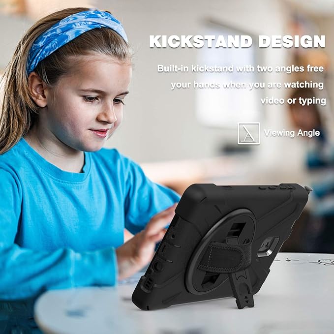Case for Samsung Galaxy Tab Active 3 8 T570 T575 T577 Heavy Duty Shockproof Rugged 3 Layer Kids Durable Case with 360 Swivel Kickstand Shoulder Strap &amp Hand Strap