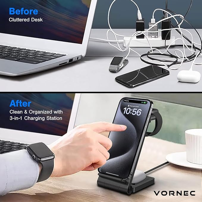 3 in 1 Wireless Charger 15W Fast Charging Station Foldable for iPhone 15/14/13/12/11 Samsung Galaxy S24/S23/S22/S21 Watch AirPods Galaxy Buds