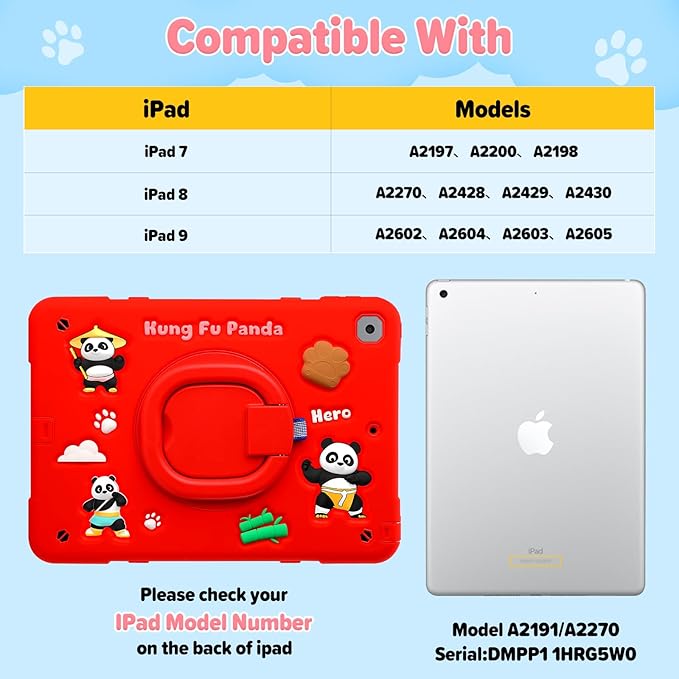 Case for iPad 9th/8th/7th Generation iPad 10.2 Inch 2021/2020/2019 Funny Cartoon Silicone 3D Panda Design Kids Case Heavy Duty Protection with Stand/Pencil Holder/Shoulder Strap