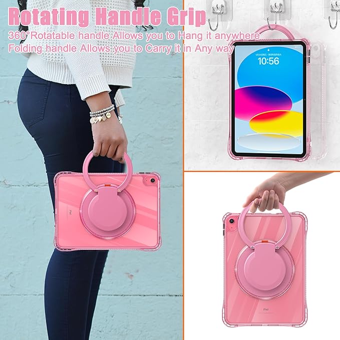 Mektron Shockproof Case for iPad Air 11 inch (M4 2026 8th /M3 2025 7th /M2 2024 6th) Compatible with iPad Air 10.9 (2022 5th Gen /2020 4th Gen) PC Cases with Rotating Stand for Kids Giliter Rose