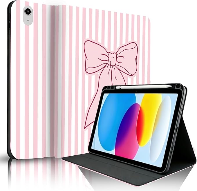 Pink White Striped-Pink Ribbon Bow