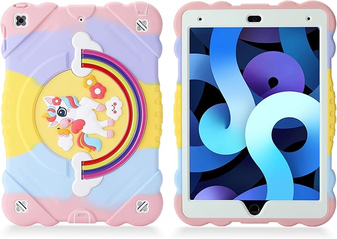 XZC Case for iPad 9th/8th/7th Generation 2021/2020/2019(10.2 inch) Unicorn Cute Cover Heavy Duty Shockproof Protective Case with Built-in Stand Strap for Kids Girls Women (Rainbow)