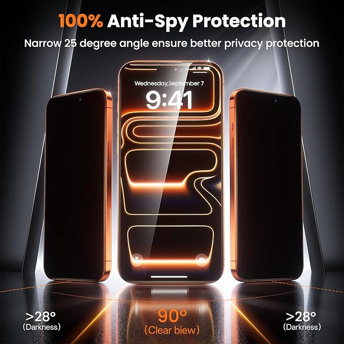 3-Pack for iPhone 17 Pro Max Screen Protector Privacy 9H+ Tempered Glass Scratch &amp Drop Resistant Smooth &amp Clear Easy Installation Full Coverage