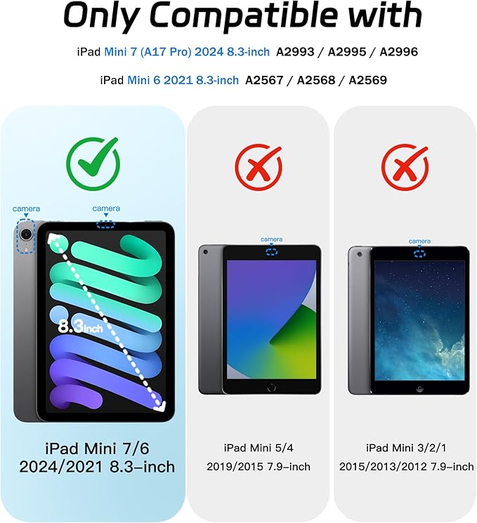 BRAECNstock Kids Case for Apple iPad mini 7 (A17 Pro) 2024/ Mini 6 8.3 Shockproof Protective iPad mini 7th/6th Gen Case with Screen Protector Pen Holder [Rotating Stand+Hand Strap] Colorful Pink