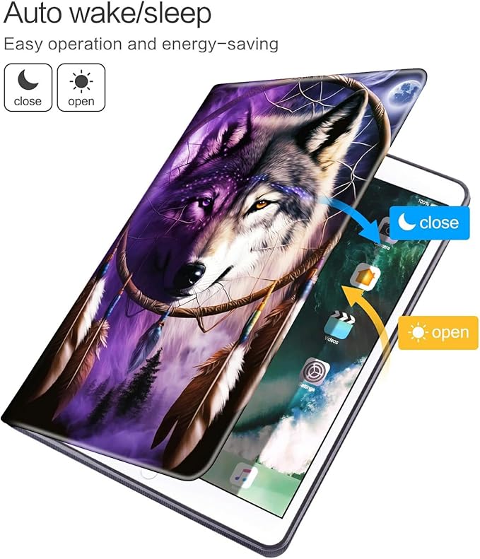for Fire 7 Inch Tablet (9th/7th/5th Generation 2019/2017/2015 Release) Case with Pen Holder &amp Auto Wake/Sleepd Shockproof Stand Protective Cover for Fire 7 2019 TabletDream Chasing Wolf