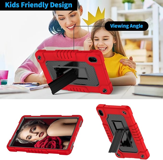 for Walmart Onn 8 inch Gen 4 2024 Model Tablet Case with 2 Pcs Screen ProtectorHeavy Duty Kids Shockproof Stand Shoulder Strap Case for Walmart Onn 8 2024 Model:100135923 (Red/Black)