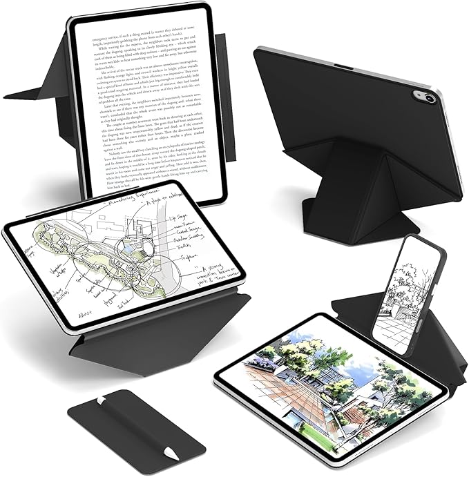 JKSML Dynamic Folio Case for iPad Air M4/M3/M2 11 &amp Air 4th/5th Gen 10.9 Detachable Pencil Holder 20+ Multi-Angle Origami Cover Slim &amp Ergonomic &amp Powerful Magnetic - Black