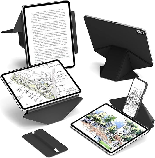 JKSML Dynamic Folio Case for iPad Air M4/M3/M2 11 &amp Air 4th/5th Gen 10.9 Detachable Pencil Holder 20+ Multi-Angle Origami Cover Slim &amp Ergonomic &amp Powerful Magnetic - Black