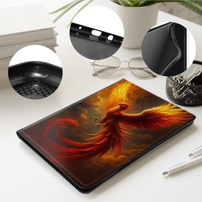 Case for iPad Pro 13 Inch Case M4 (2024 Model 7th Generation)PU Leather Folio Cover with Auto Sleep WakeMulti-Angle ViewinPhoenix Flame Bird