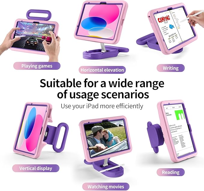 Kids Case for iPad (A16) 11th/10th Gen 10.9'' 2025/2022Adjustable Portrait/Landscape Stand/Drop Proof with HandleChild Friendly Case for iPad Air 11(M4/M3/M2) 2026/2025/2024 (Pink)