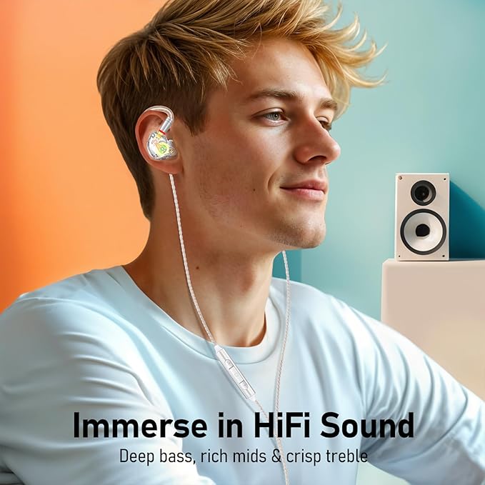 Vibes 202ML Wired Earbuds - HiFi in Ear Headphones for iPhone 5–14 Noise Isolating Ear Buds w/ Mic - Clear Sound Deep Bass Comfort-Fit Earphones - MMCX–LTN Silver Plated Cord Carrying Case