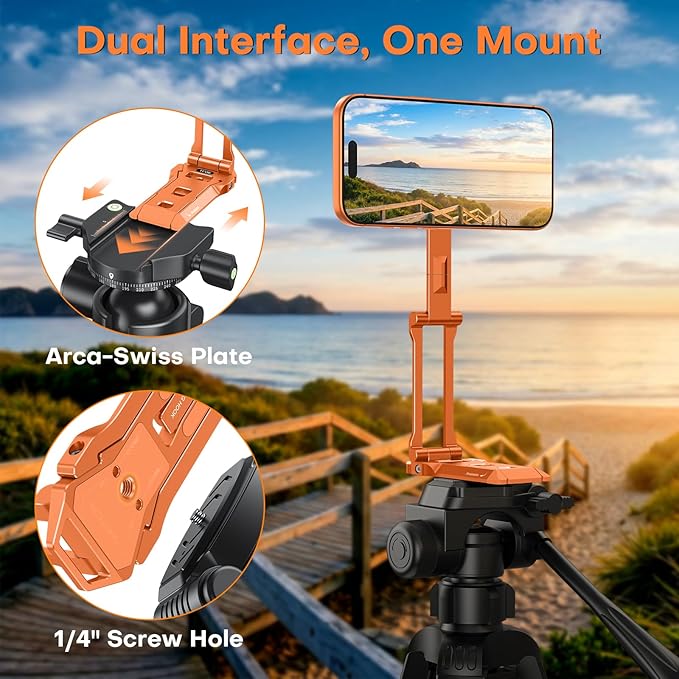 OMOTON TP06 for MagSafe Tripod Hook 360°Rotate Magnetic Phone Tripod for iPhone 17/16/15 Pro Max Air Fold Phone Stand Selfie Stick with 1/4 Screw Acra Fits Vlog Gym Travel Essentials Orange