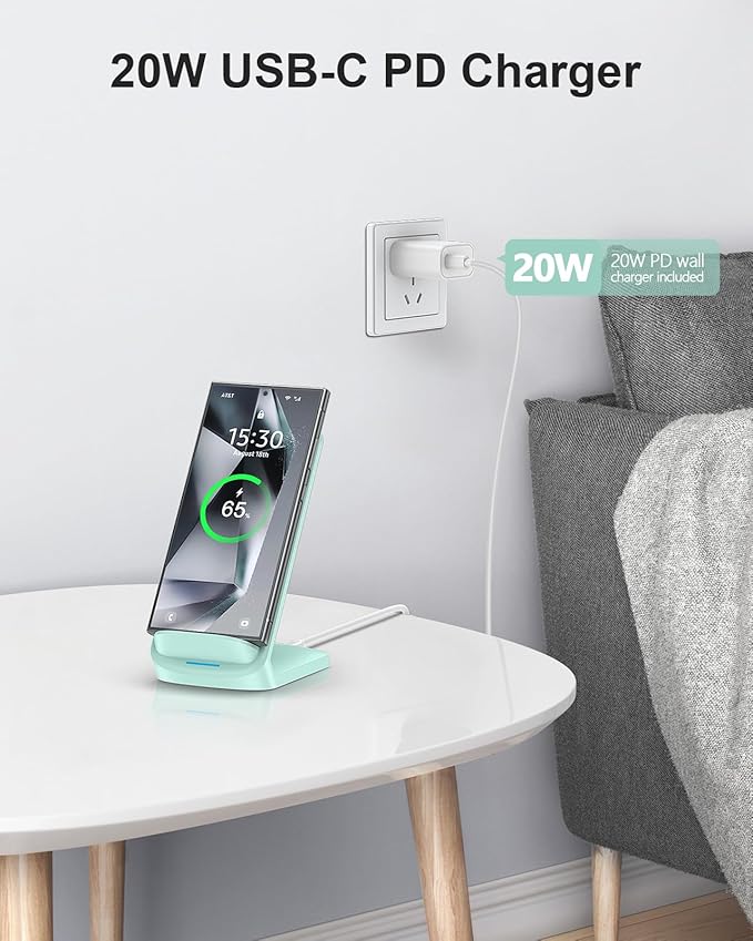 NANAMI Fast Wireless Charger 10W Max Wireless Charging Stand with PD20W Adapter Charger Compatible for iPhone 17/17 Air/17 Pro/17 Pro Max/16/15/14/13/12Samsung Galaxy S26/S25/S24/S23/S22/S21/Note 20