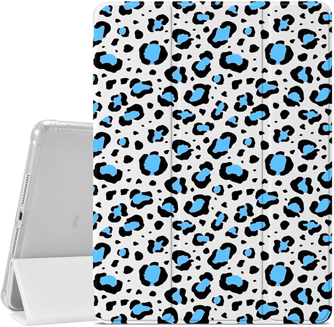 Coquette Leopard Print Case for iPad 9th/8th/7th Generation 10.2 (2021/2020/2019 Release) Unique Blue Cheetah CasePencil Holder &amp Clear Soft TPU Back &amp Trifold Stand Cover for Women