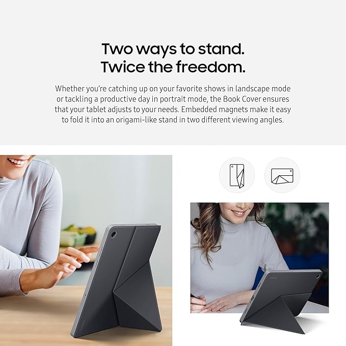 Samsung Galaxy Tab A11+ Book Cover Case Tablet Protector Foldable Stand with Landscape and Portrait Modes Protective Against Bumps and Scratches Auto Screen On/Off US Version White