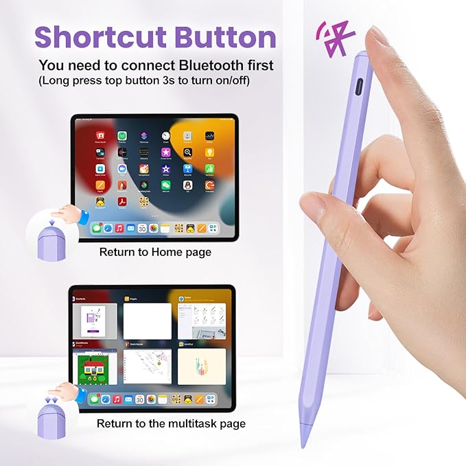 Pencil Pro for iPad with Magnetic Wireless ChargingPalm RejectionStylus Pen for Apple iPad 10th/9th/9thAir 5thPro 12.9/11Mini 6th GenerationPurple