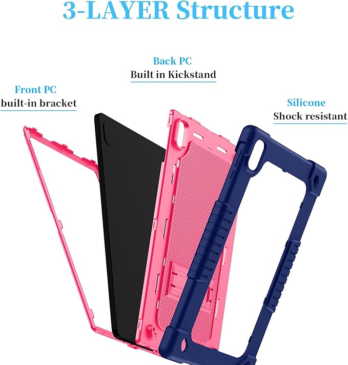 for Walmart Onn 12.1 inch Tablet Pro 2024 Model Case/Onn 12.1 inch Tablet Pro(100146663) Case Kids Friendly with Shoulder Strap Stand 2Pcs Tempered Glass Screen Protector (NavyPink+2Pcs)