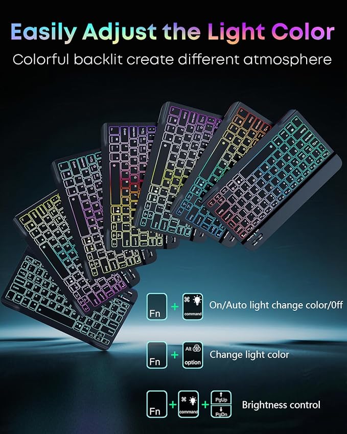 for Amazon Fire HD 10/10 Plus Case with Keyboard (11th/13th Generation 10.1 inch) - Rainbow Backlit Keyboard Case - Built in Pencil Holder with Mouse - Black