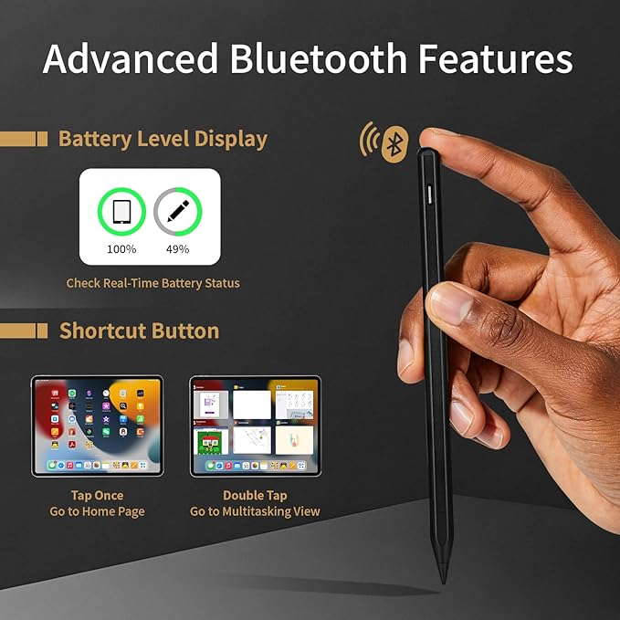 iPad A16 Pencil with Fast Charging Palm Rejection Tilt Sensitive High Precision Replacement for Original Apple Pencil Compatible with iPad 2018-2025 Air Pro Mini White (D-Black)