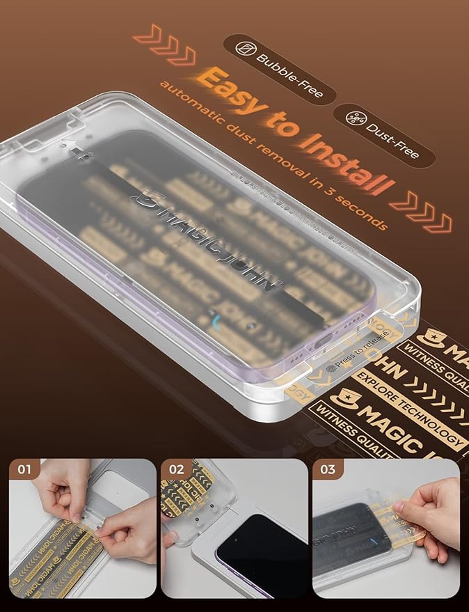 MAGIC JOHN 3rd Gen Upgraded for iPhone 17 Privacy Screen Protector 6.3 Inch25°Anti-Spy ScreenShockproof Tempered GlassAuto Dust-RemovalBubble FreeEasy InstallationDaily Drop Protection2 Pack