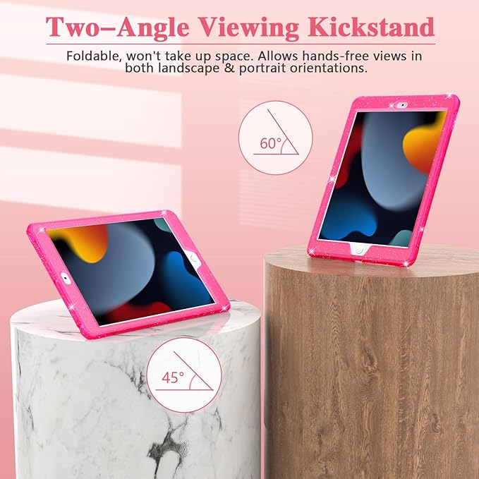 Case for iPad Air 2 Case for iPad 6th/5th Generation 2018/2017 for Apple iPad 9.7 inch with Screen Protector/Stand Glitter Hot Pink Full-Body Coverage Slim Cover for Girls Women Kids