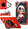 Case for iPad 9th/8th/7th GenerationCute 3D Cool Panda Warrior Design Cover with Screen Protector Rugged Protective Cartoon Case with Stand/Strap/Pen Slot for iPad 10.2 Kids Teens (Red+Black)
