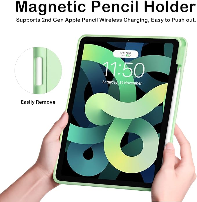 SIWENGDE Case for iPad Pro 12.9 Case 6th/5th/4th Generation (2022/2021/2020) with Pencil Holder [Apple Pencil Wireless Charging] Soft TPU Smart Trifold Stand Protective Cover (Light Green)