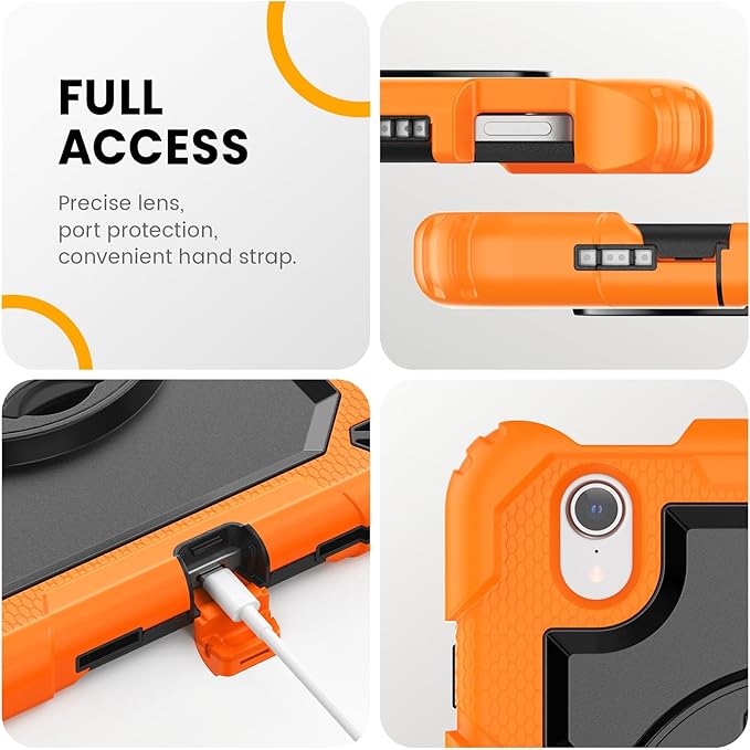 Timecity Case for iPad mini 7th/6th Generation 2024/2021 8.3 inch Full-Body Protective for iPad mini 7/ Mini 6 Case with Screen Protector Pencil Holder Swivel Stand Hand/Shoulder Strap- Orange