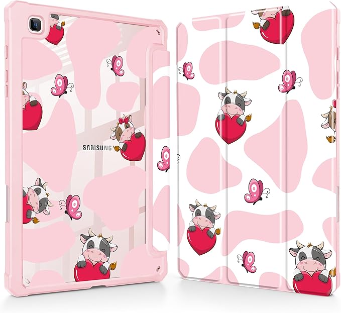 Mektron Case for Samsung Galaxy Tab S6 Lite 10.4 Inch 2024/2022/2020 with S Pen Holder Multi-Angle Viewing with Shockproof Cover Clear Shell + Trifold Stand + Auto Wake/Sleep Butterfly Cow