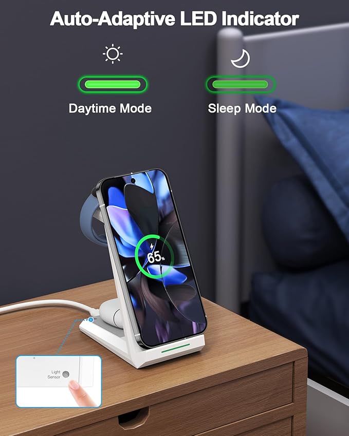 NANAMI Wireless Charger for Google - 3 in 1 Wireless Charging Station Fast Charger Stand Dock for Pixel 9/9 Pro XL/Fold/8/7Buds Pro 2/Pro Watch 3/2Fitbit Versa 4/Sense 2(Not for Pixel Watch 1/4)