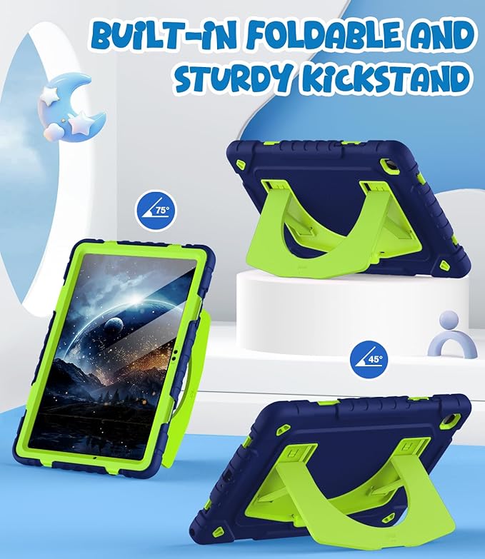 OKP Case for Samsung Galaxy Tab A9+ Plus 11 Inch 2023/ A11 Plus 2025 Shockproof Rugged 11 Galaxy A9+/ A11+ Tablet Cover with Built-in Screen Protector Shoulder Strap Kickstand Navy Blue+Green