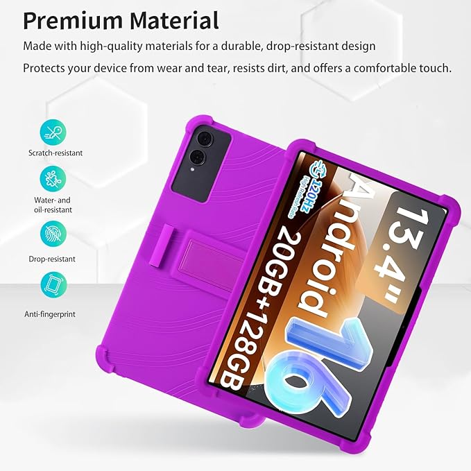 Case for TECLAST T65 13.4-Inch Tablet – Shockproof Silicone Protective Cover with Kickstand Drop-Resistant Business Style (Purple)