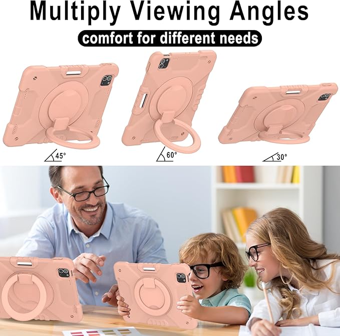SCSVPN for iPad Air 5th/ 4th Generation 10.9'' Case iPad Pro 11 Inch Case 4th/3rd/2nd/1st Gen 2022 2021 2020 2018: Protection Kids Cover with Pencil Holder-Stand-Handle-Shoulder Strap Rose Gold