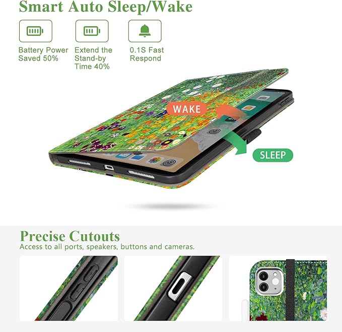 Vimorco for iPad Pro 11-inch Case M5/M4 2025/2024 Flower for iPad Pro Case 11 Inch M5/M4 Pencil Holder/Hand Strap/Pocket/Screen Protection BandAdjustable AngleAuto Sleep/Wake Floral Flowers Garden