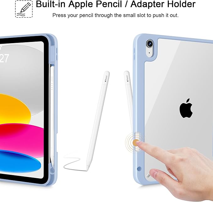 Tuiklol Case for iPad 11 inch (A16 Chip) 2025 Gen 11th / iPad 10.9 inch 2022 10th Gen Buit in Pencil Holder with Shockproof Cover Clear Transparent Back Shell Auto Wake/SleepLattice