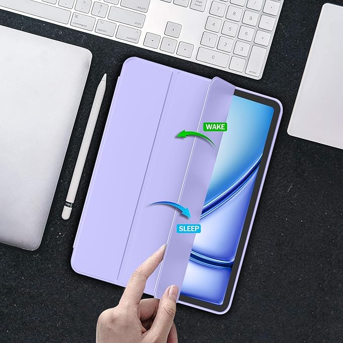 iMieet iPad Air 11 Inch Case M4/M3/M2(2026/2025/2024) iPad Air 5th/4th Generation Case 2022/2020 10.9 Inch with Pencil HolderTrifold Stand Smart Case with Soft TPU Back(Light Purple)