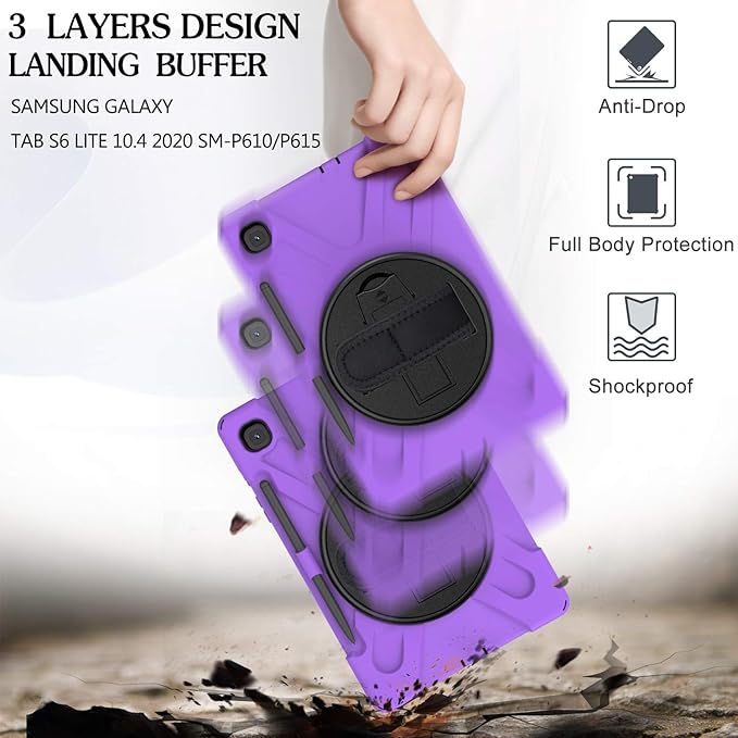 BRAECN for Samsung Galaxy Tab S6 lite Case 10.4 inch 2024/2022Rugged Shockproof Case with 360 Rotating Hand Strap&ampKickstand Shoulder Strap S Pen Holder for Samsung Galaxy Tab S6 Lite Tablet