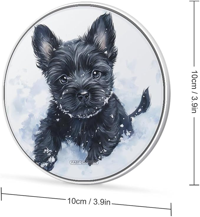 Scottish Terrier Puppy Dog Snowy Phone Charger Magnetic Charging Pad Anti-Slip with USB Cable