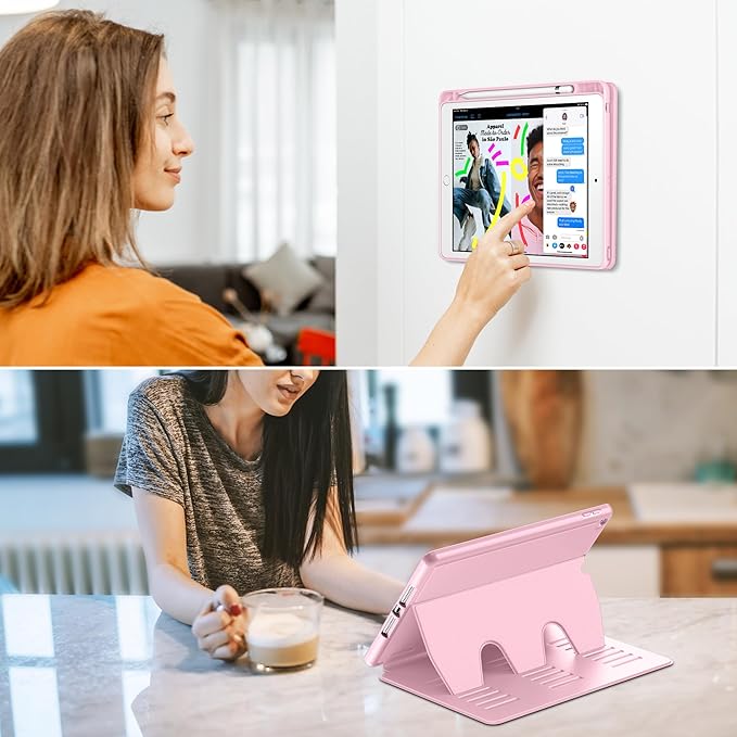 VIKESI Case for iPad 9th / 8th / 7th Generation 10.2 inch (2021/2020/2019 Released)Multiple Angles Magnetic Stand CoverShockproof BackPencil Holderand Auto Sleep/WakePink