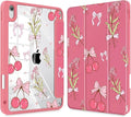 Tuiklol for 2025 iPad (A16 Chip) 11th Generation 11 inch/iPad 10th Generation 10.9 inch 2022 Case Buit in Pencil Holder with Clear Back Shell Cover Trifold Stand Auto Wake/SleepCherry Bow