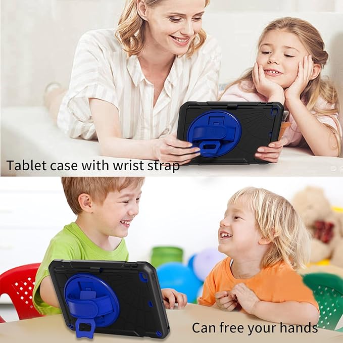 Case for iPad mini 5/4 with Screen Protector Pencil Holder [360 Rotating Hand Strap] &amp Stand Drop-Proof Case for iPad mini 5th/4th Generation 7.9 inch(Black+Blue)