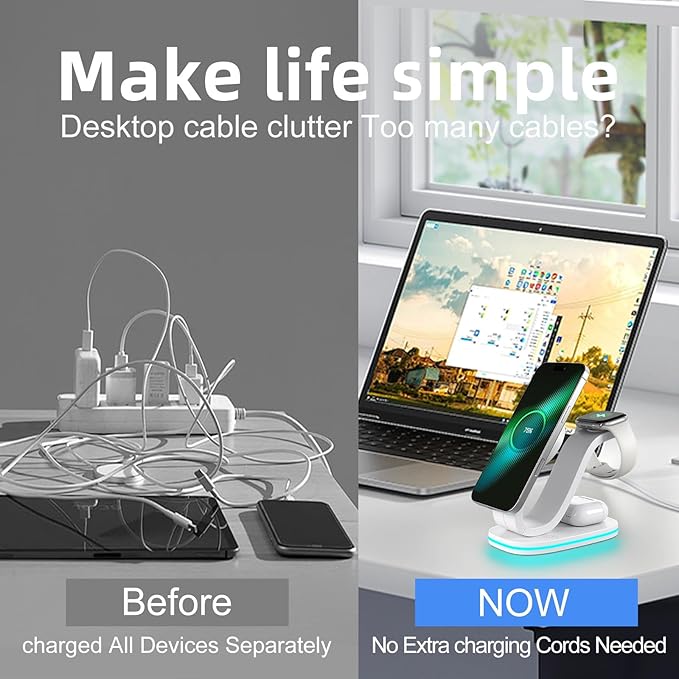 4-in-1 Wireless Charging Station Qi2 15W Charger Station for iPhone 17/16/15/14/13/12 Series Watch Airpods 1-8/Ultra iPad AirPods (White 4 in 1)