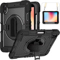 Dteck for iPad A16/10th Generation 2025/2022360° Rotate Hand Strap/Stand Full-Body Drop Rugged Protective Case with Shoulder Strap Kids Case for iPad 10th Generation iPad 10.9 Inch 2022Black