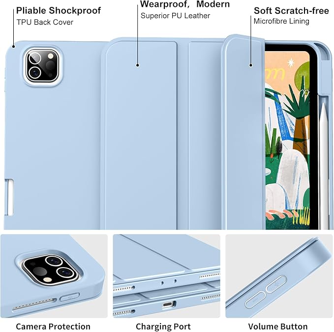 for iPad Pro 12.9 Inch Case 6th/5th/4th Generation (2022/2021/2020) with Pencil Holder Smart Stand Cover with Soft TPU Back for iPad Air 13 inch Case Auto Sleep/Wake Blue