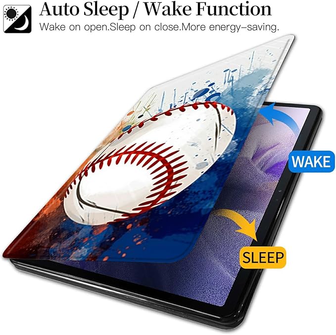 Case for Kindle Fire HD 8 Tablet (8th/7th/6th Generation 2018/2017/2016 Release) Baseball Theme 360 Degree Rotating Stand Protective Cover with Auto Sleep/Wake for HD 8 Tablet