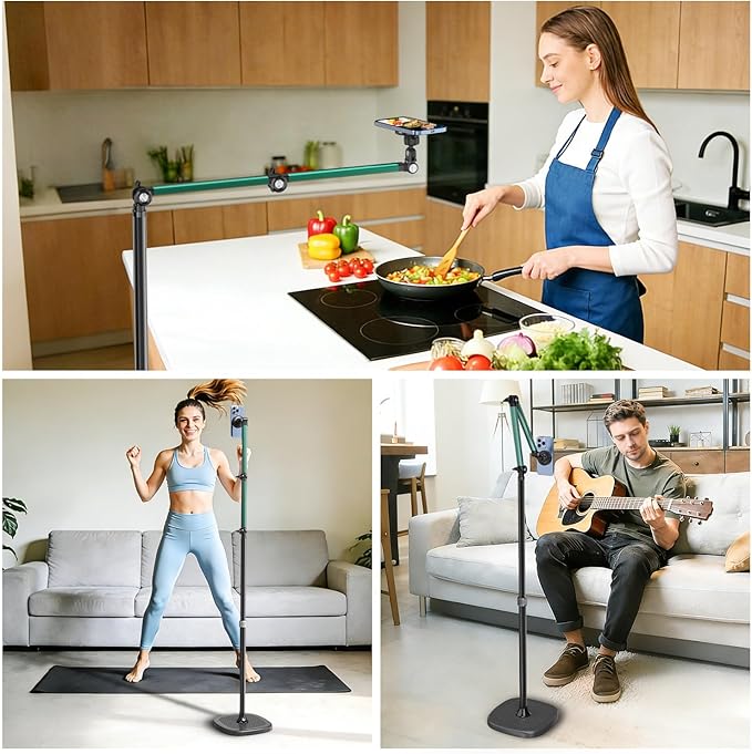 Magnetic Overhead Phone Mount Cell Phone Stand for Video Recording 360 Degrees Swivel Tilt Adjustable Floor Camera Filming Tripod. Content Creator Phone Holder for iPhone/Android (L11-CX)