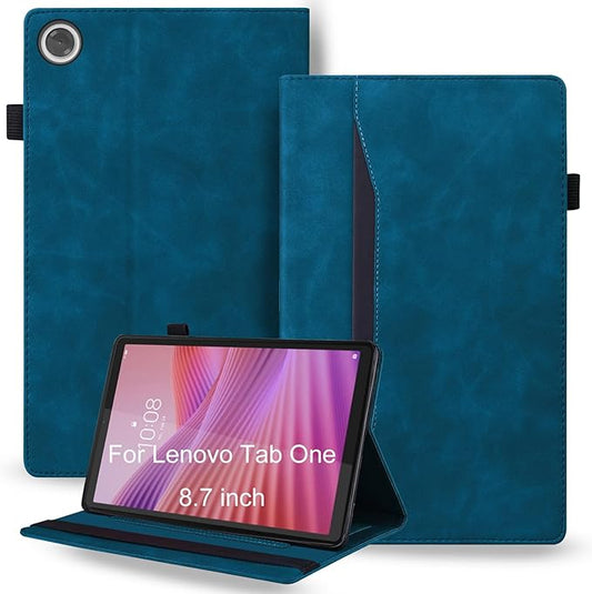Shockproof Case for Lenovo Tab One 8.7 inch 2025 Model - Retro PU Leather + TPU Hybrid Protective Cover with Anti-Slip Grip Strap &amp Card Slots -Peacock Blue